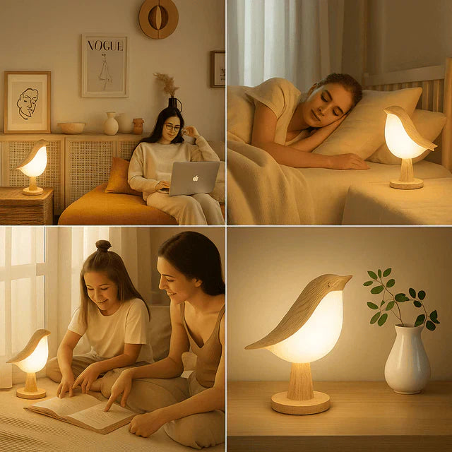 NestGlow Vogel Nachtlampe mit Touchsteuerung und USB-Aufladung