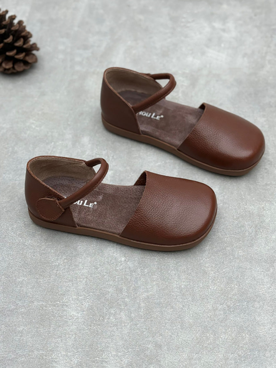 Eleganta FrühlingsSchritt Damen Ledersandalen im klassischen Ballerina-Stil