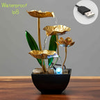 Dekorativt vandspil til bord med LED og lotus-look