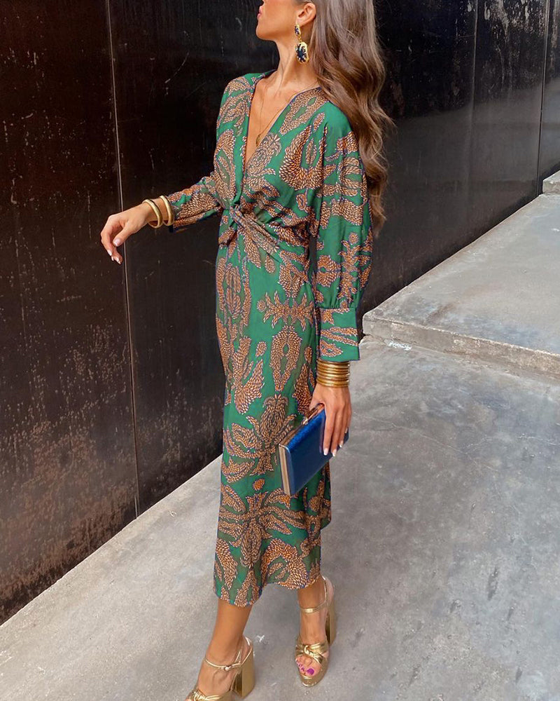 Damen Floréva Maxikleid mit Druck und V-Ausschnitt