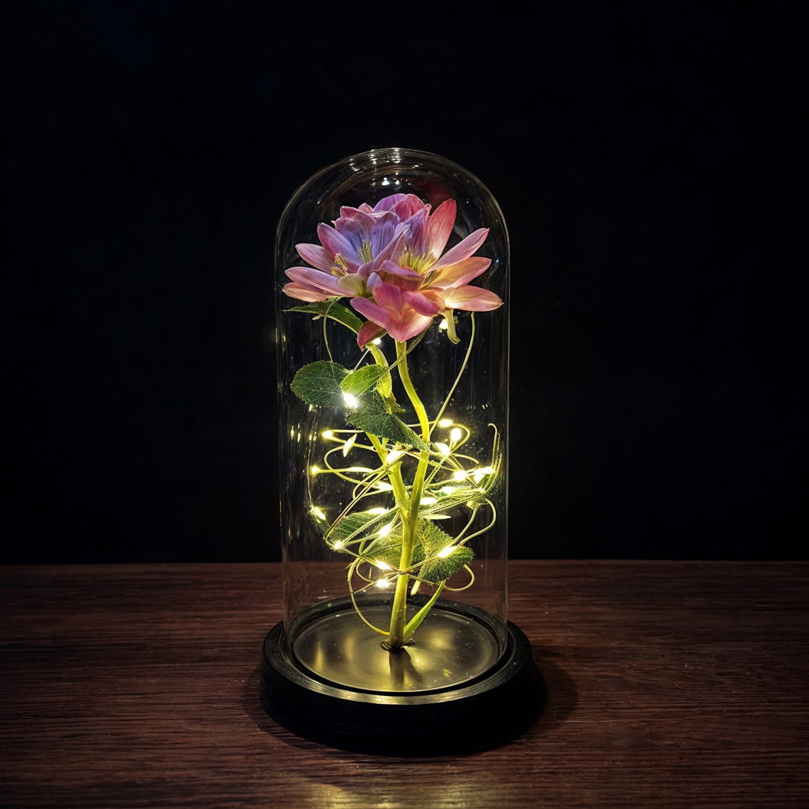 GlanzBlume LED rosenkugle under glaskuppel, dekorativ gave