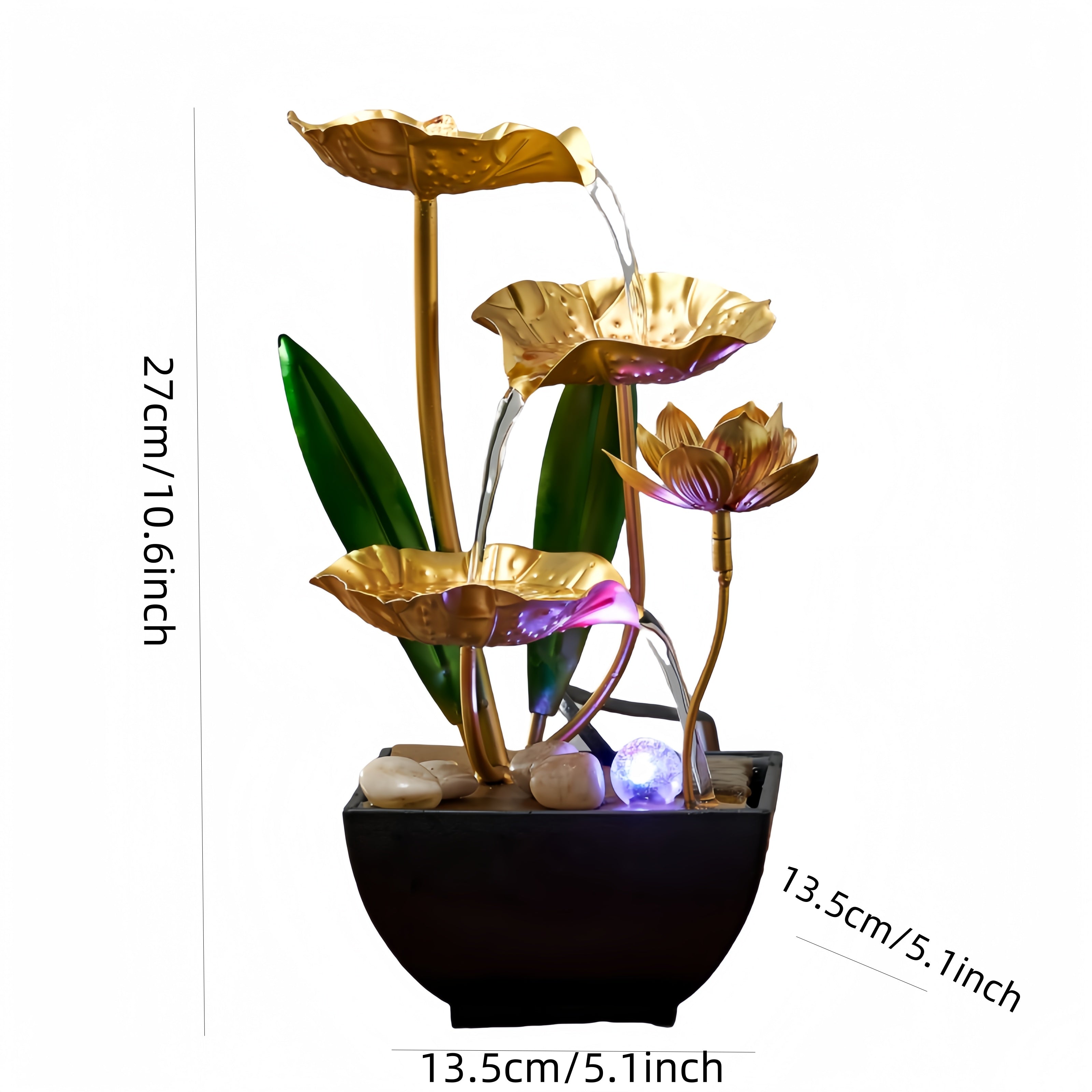 Dekorativt vandspil til bord med LED og lotus-look