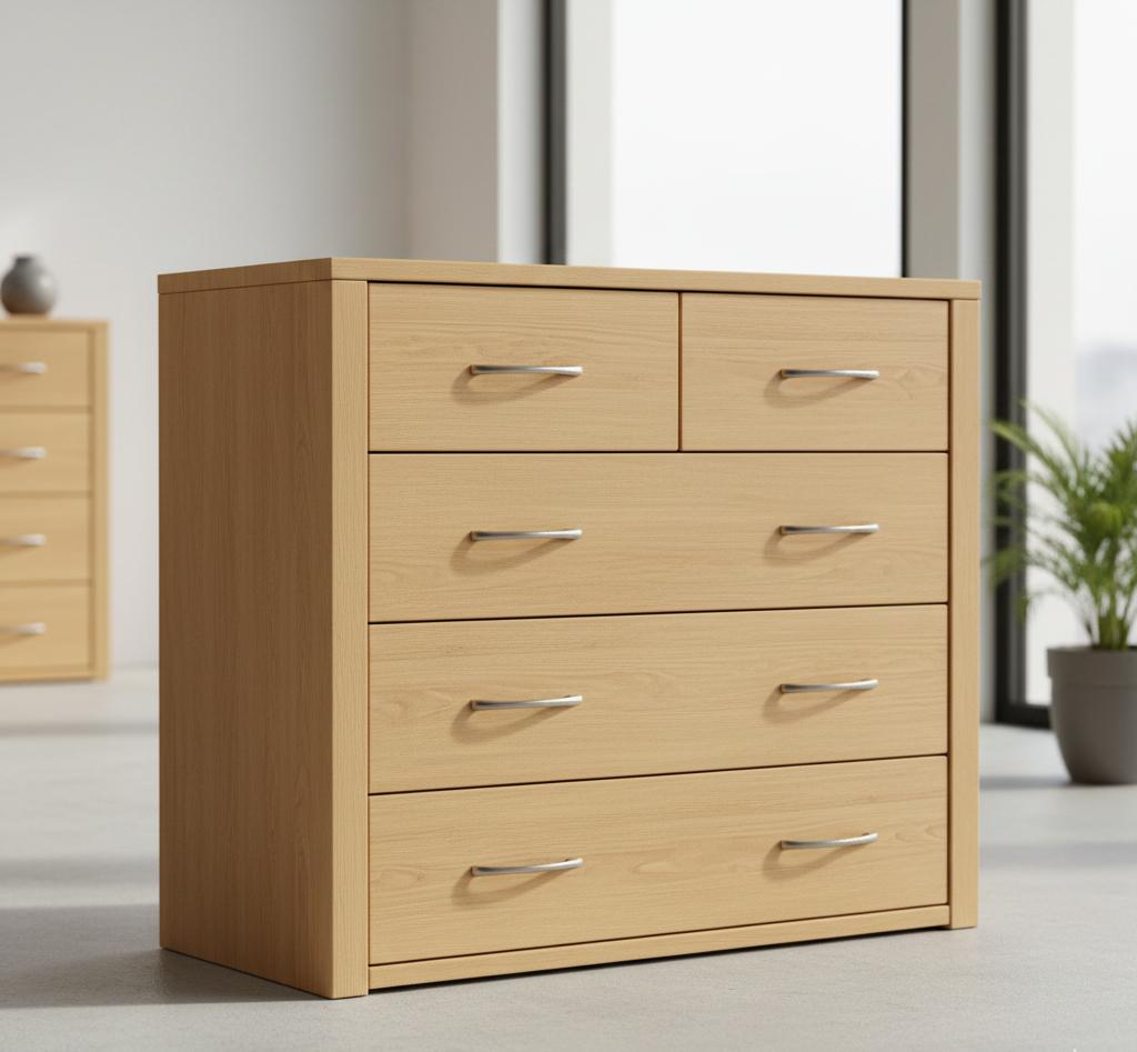 Kommode mit Vier Übereinanderliegenden Schubkästen und Bügelgriffen