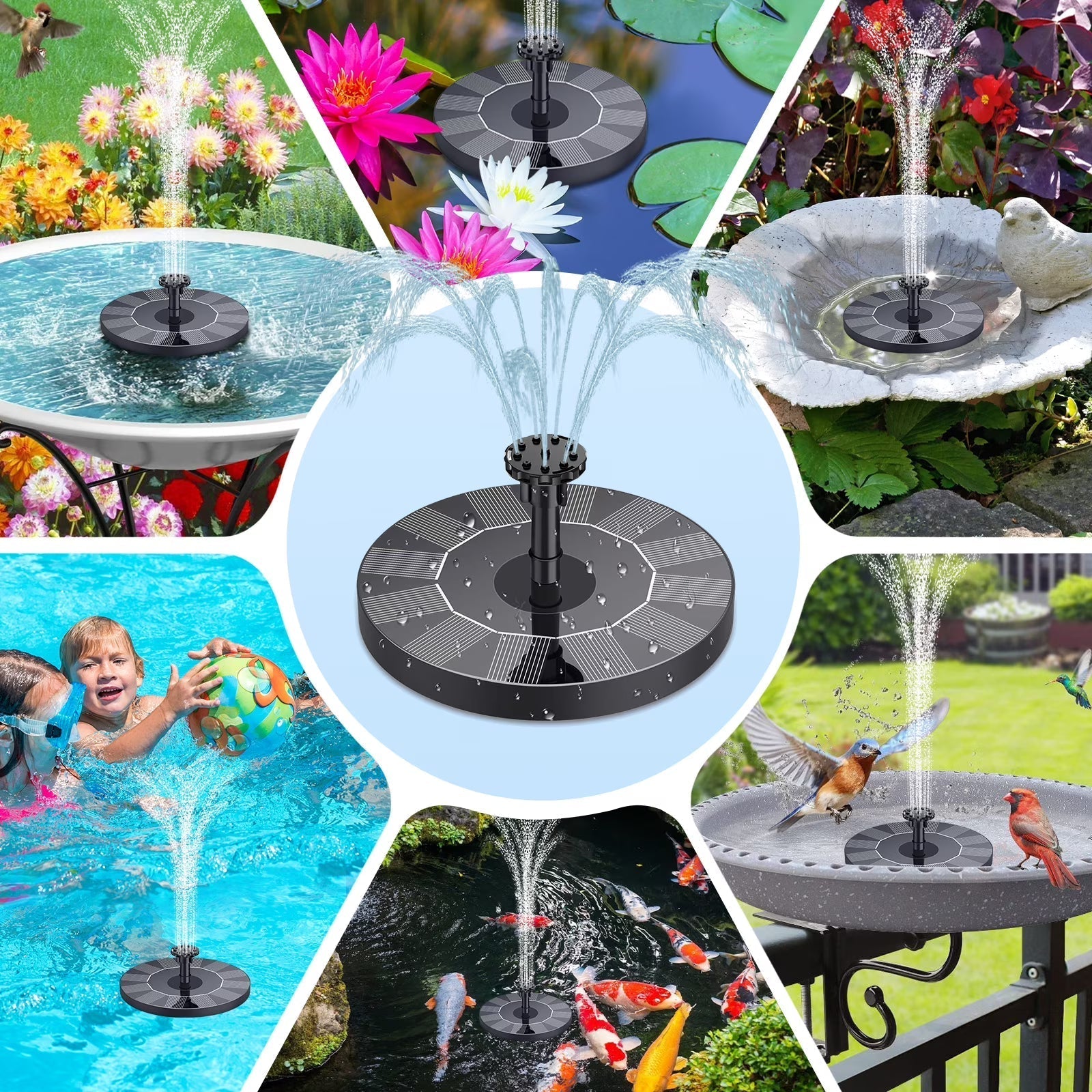 SolarFlow Schwimmender Solarbrunnen für Teich und Vogelbad