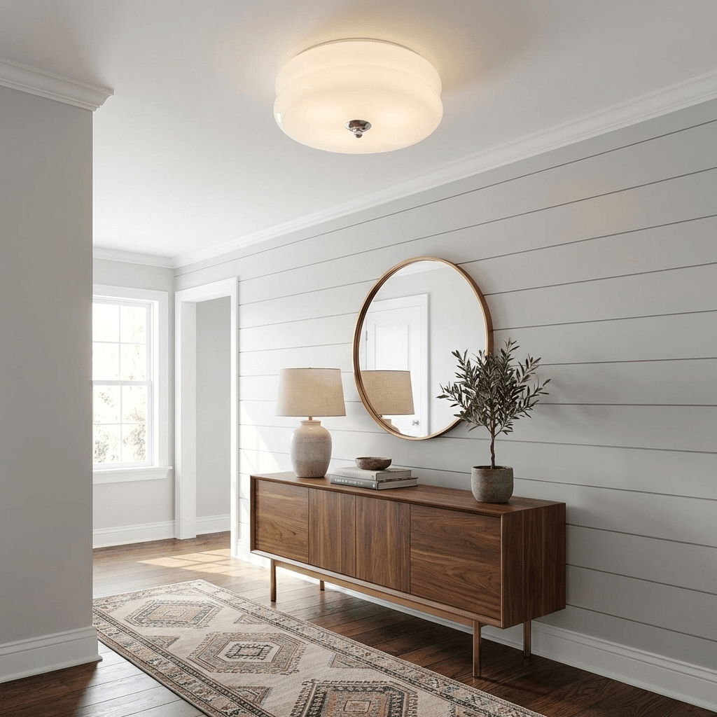 Art Deco LED loftslampe med rippet glas