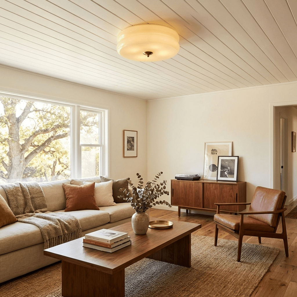 Art Deco LED loftslampe med rippet glas