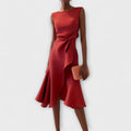 Dame Veloura asymmetrisk midikjole med draperet design