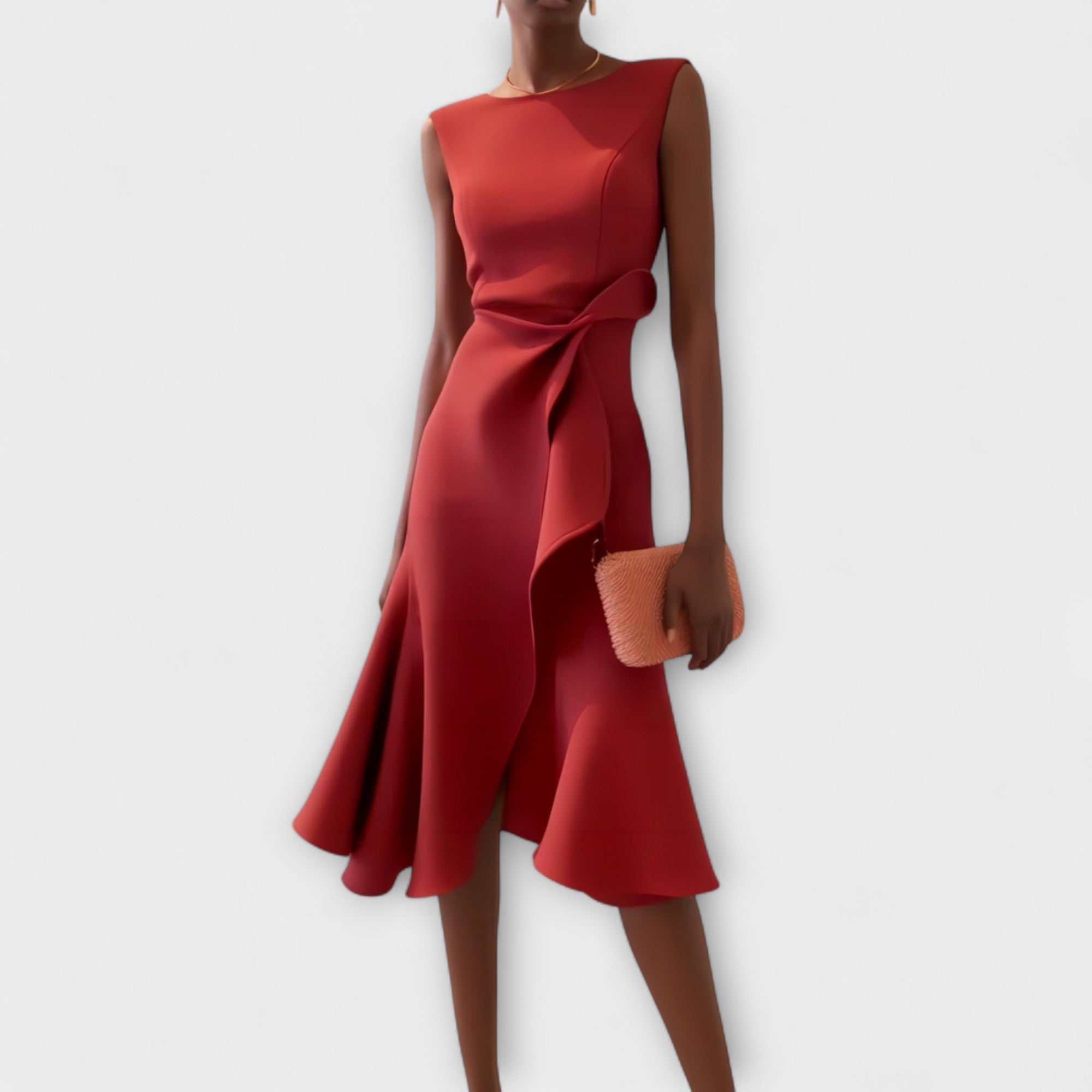 Dame Veloura asymmetrisk midikjole med draperet design