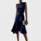 Dame Veloura asymmetrisk midikjole med draperet design