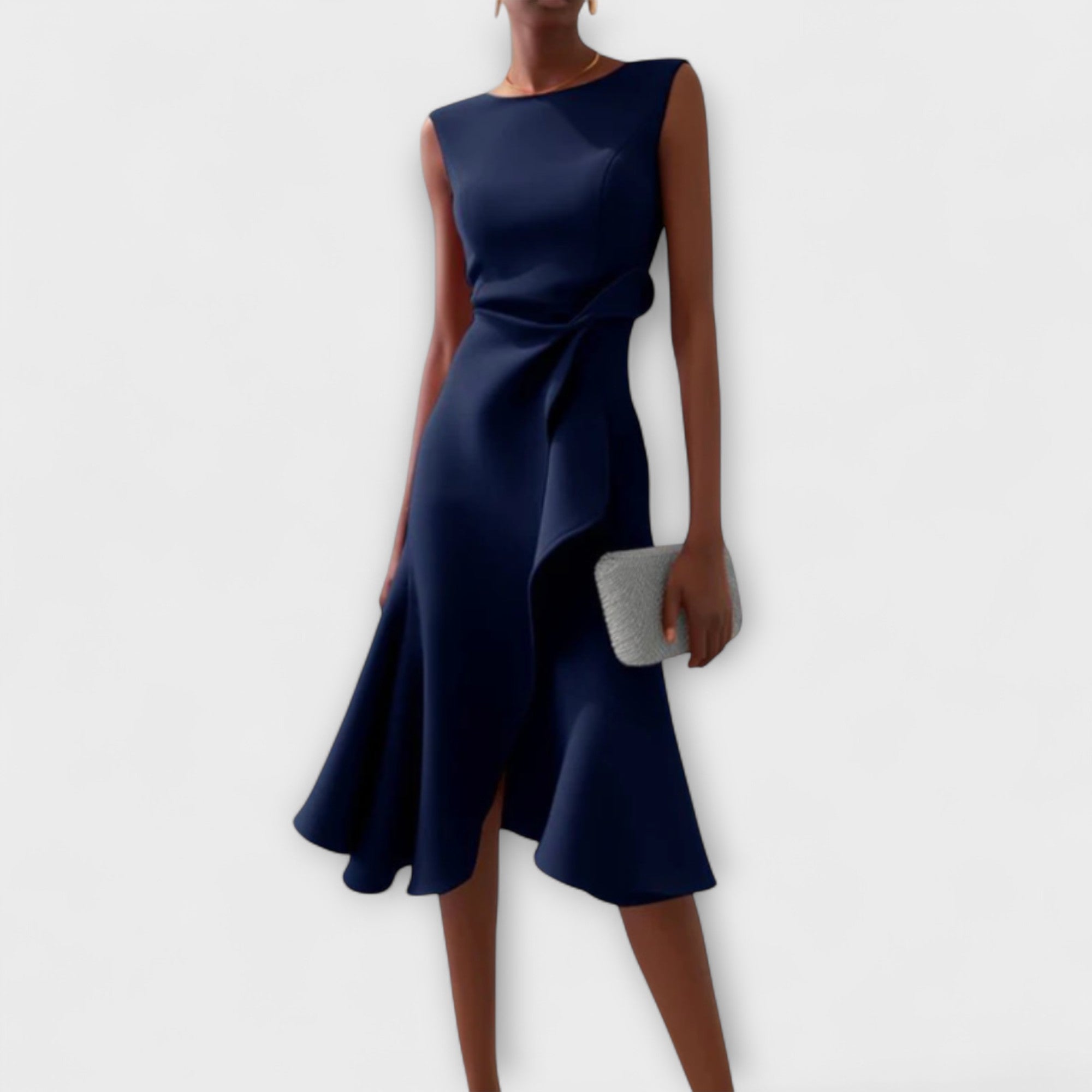 Dame Veloura asymmetrisk midikjole med draperet design