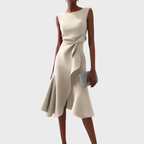 Dame Veloura asymmetrisk midikjole med draperet design
