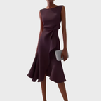 Dame Veloura asymmetrisk midikjole med draperet design