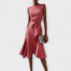 Dame Veloura asymmetrisk midikjole med draperet design