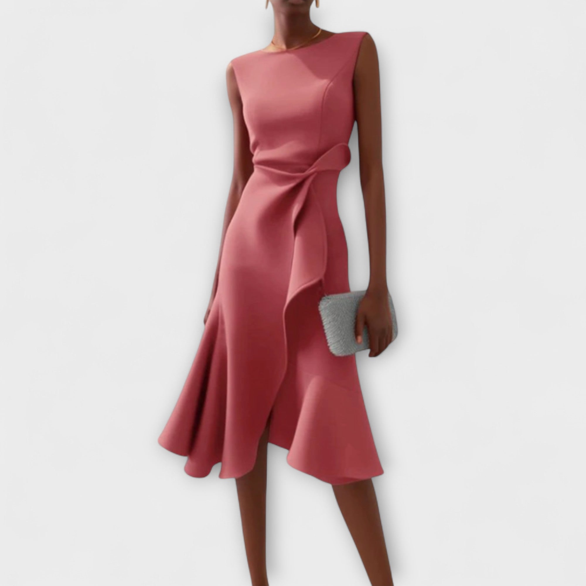 Dame Veloura asymmetrisk midikjole med draperet design