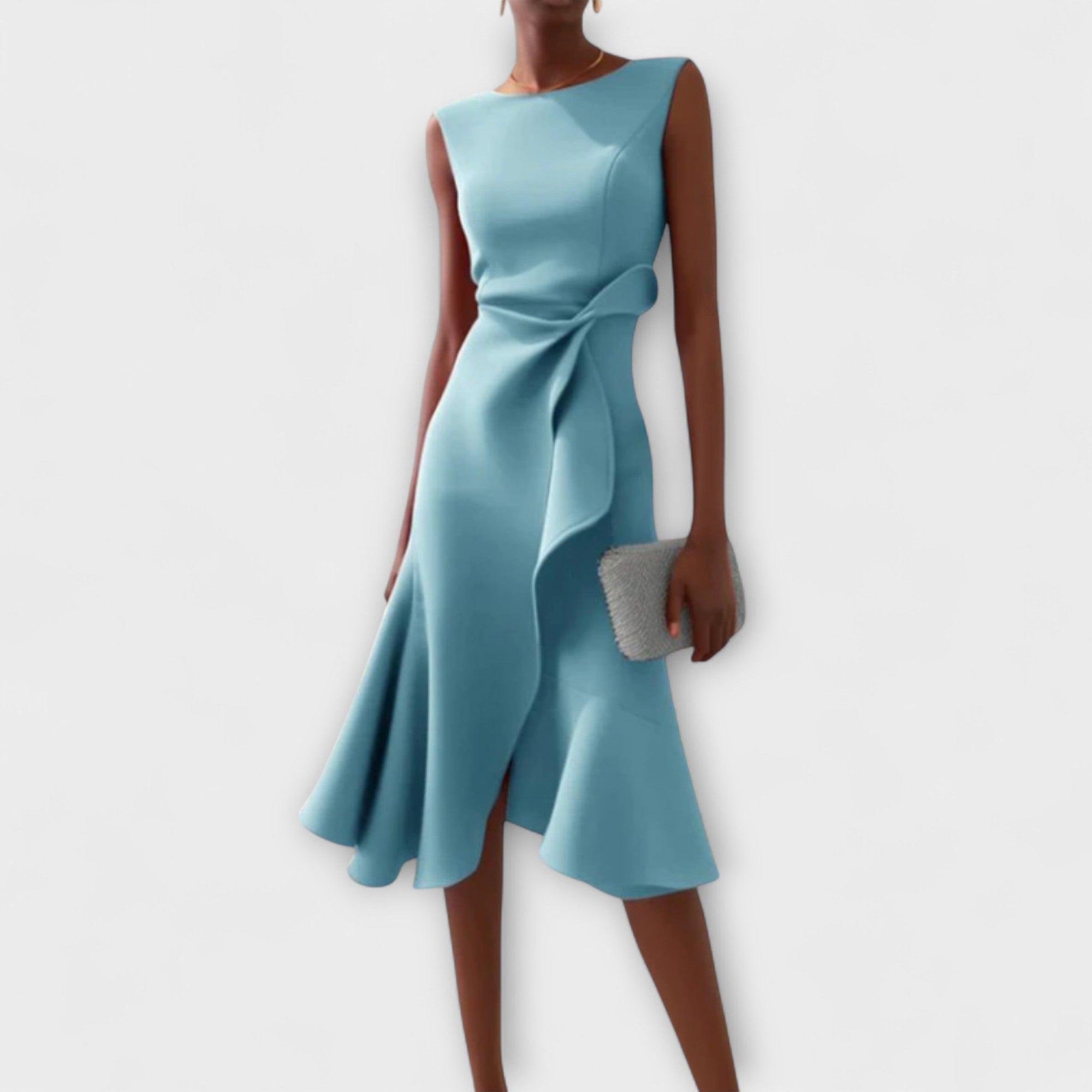 Dame Veloura asymmetrisk midikjole med draperet design