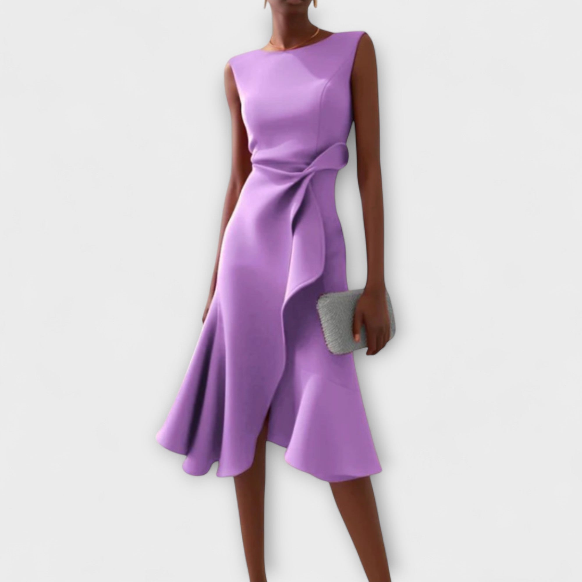 Dame Veloura asymmetrisk midikjole med draperet design