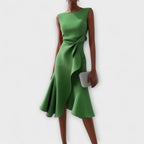 Dame Veloura asymmetrisk midikjole med draperet design