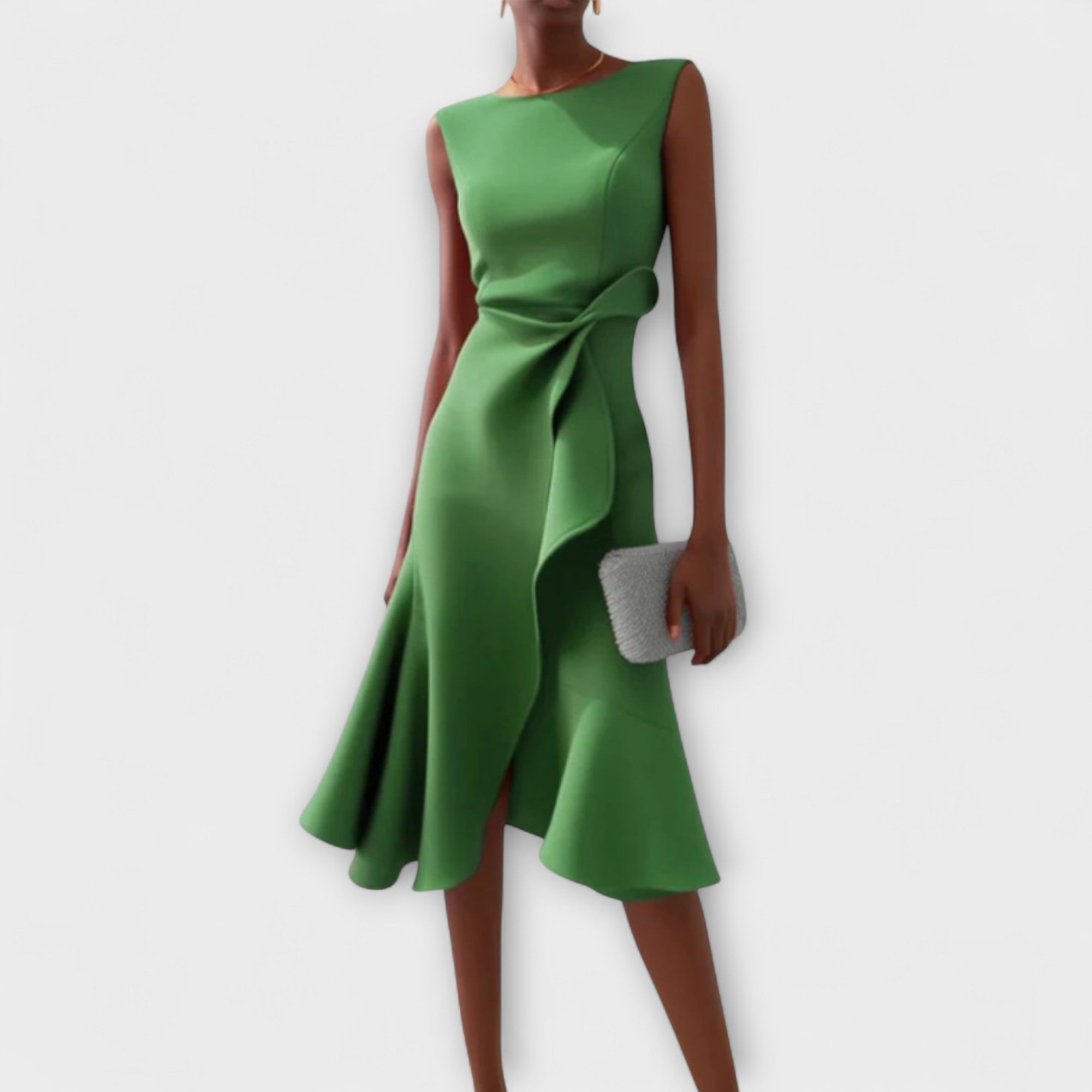 Dame Veloura asymmetrisk midikjole med draperet design