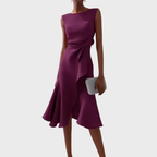 Dame Veloura asymmetrisk midikjole med draperet design