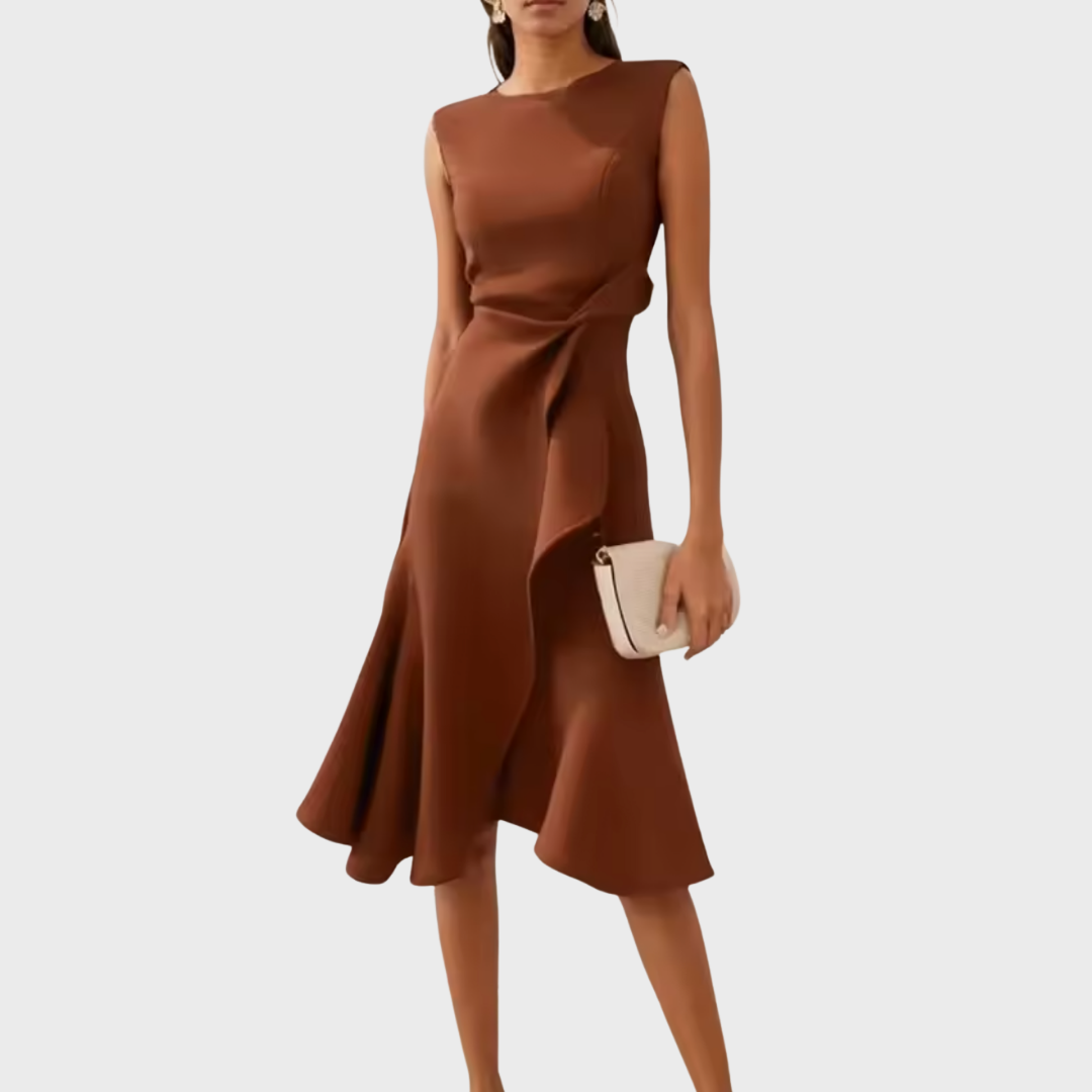Dame Veloura asymmetrisk midikjole med draperet design