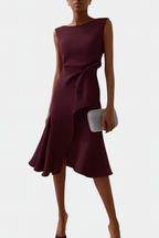 Dame Veloura asymmetrisk midikjole med draperet design