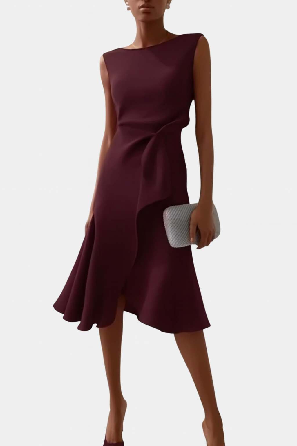 Dame Veloura asymmetrisk midikjole med draperet design