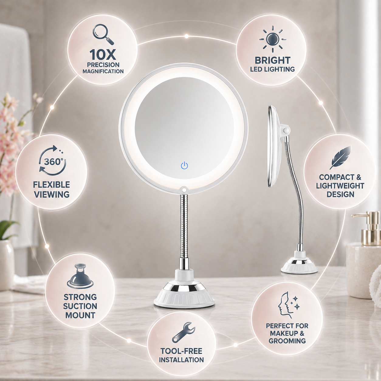 ClearView LED kosmetikspejl med 10x forstørrelse