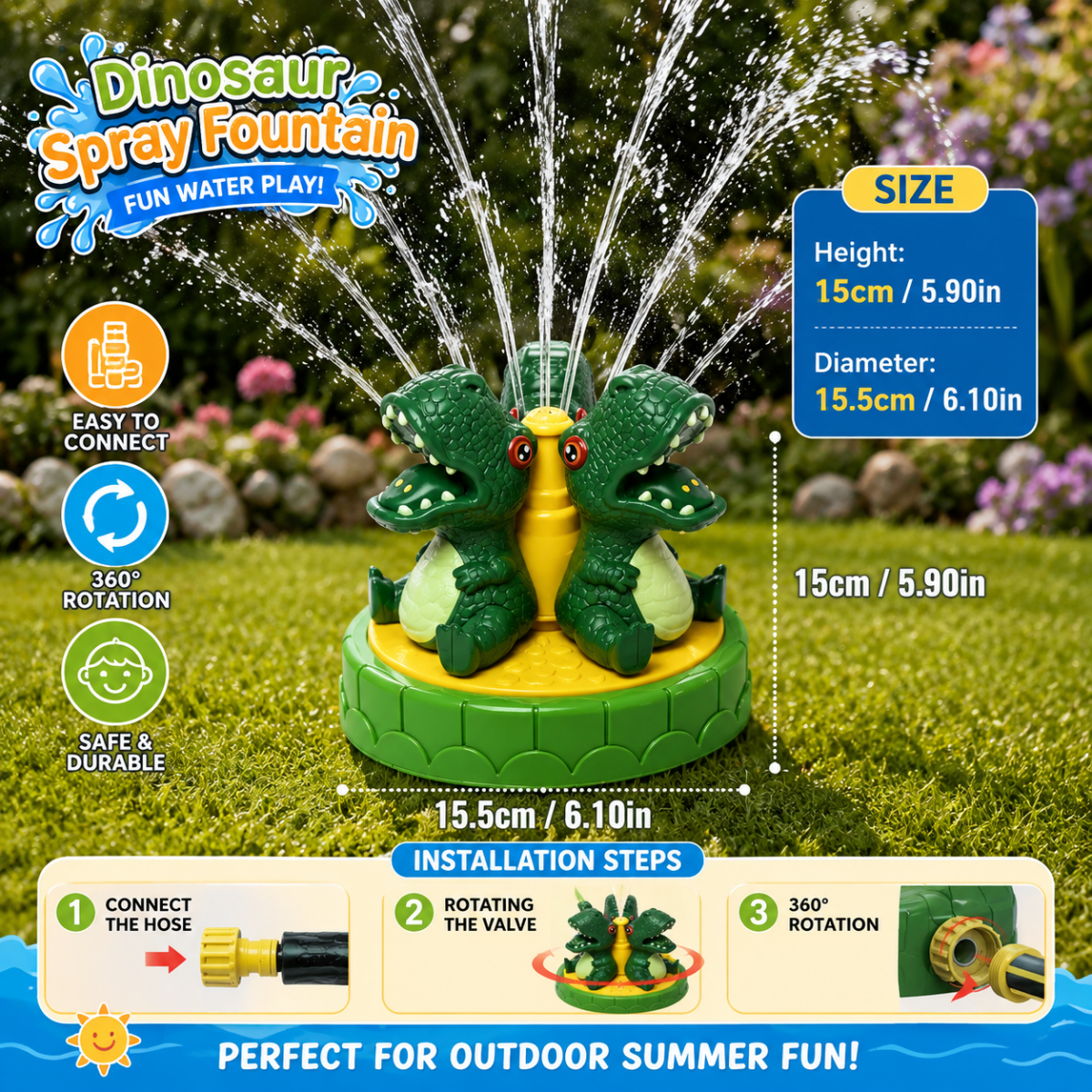 Jurasplash Dinosaurier Wassersprinkler für Garten und Sommerspiele