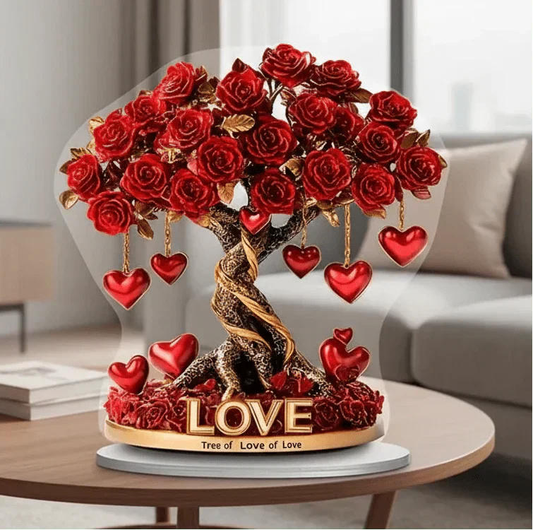 HerzGlanz Kristall Rosenbaum Dekoration mit goldfarbenem Sockel