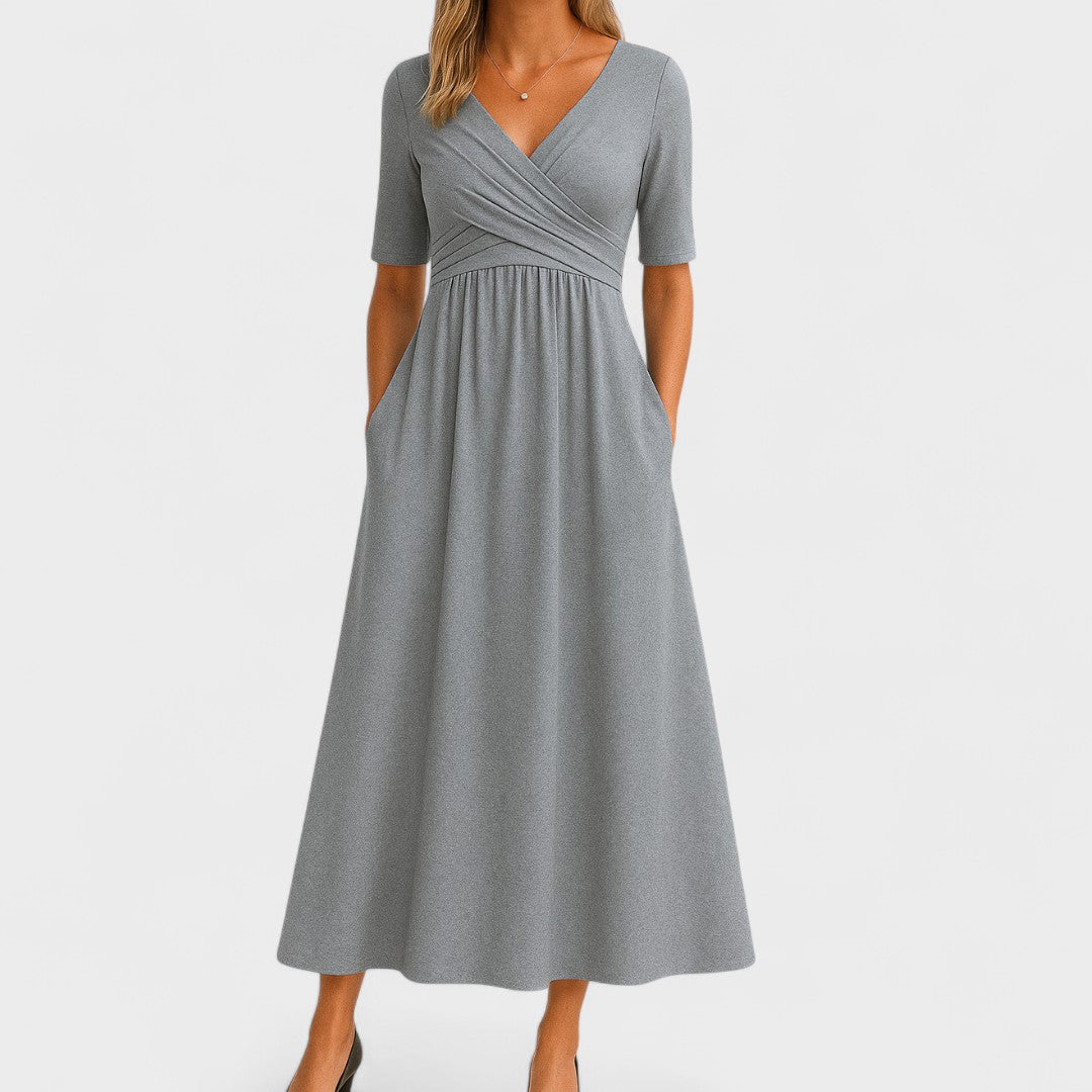 Eleganza Midi Kleid mit V-Ausschnitt für Festliche Anlässe