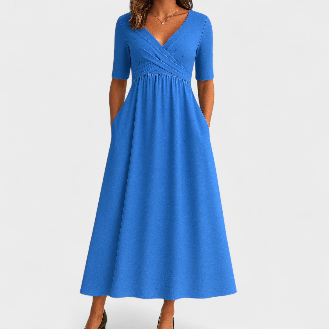 Eleganza Midi Kleid mit V-Ausschnitt für Festliche Anlässe