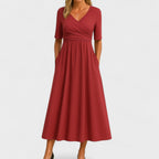 Eleganza Midi Kleid mit V-Ausschnitt für Festliche Anlässe
