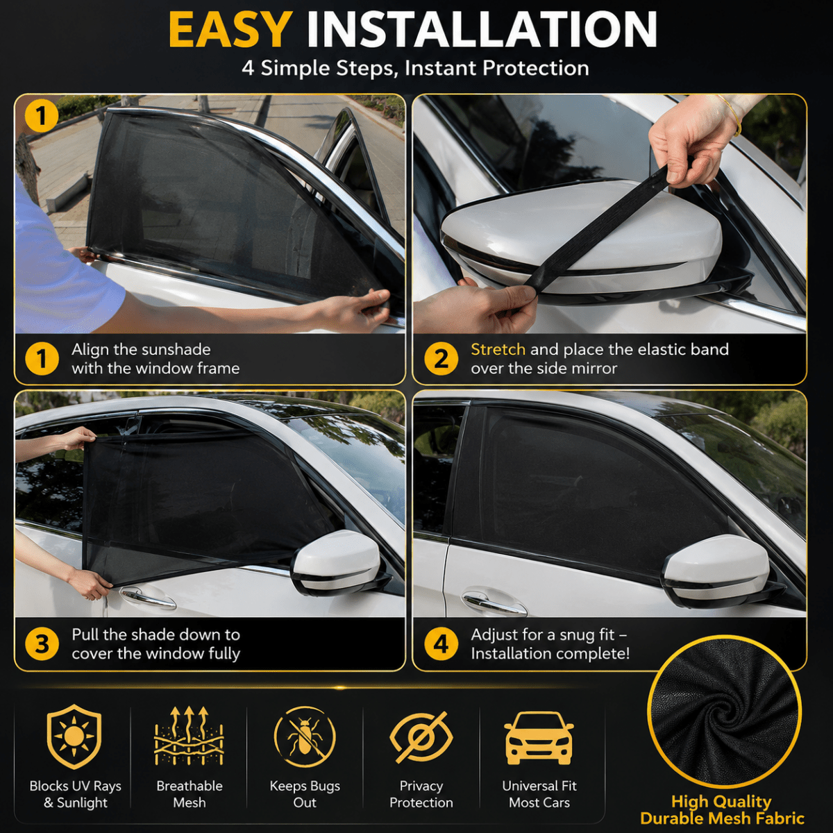 DriveMesh Fahrzeug Fensternetz 2er Set für Auto und Camping