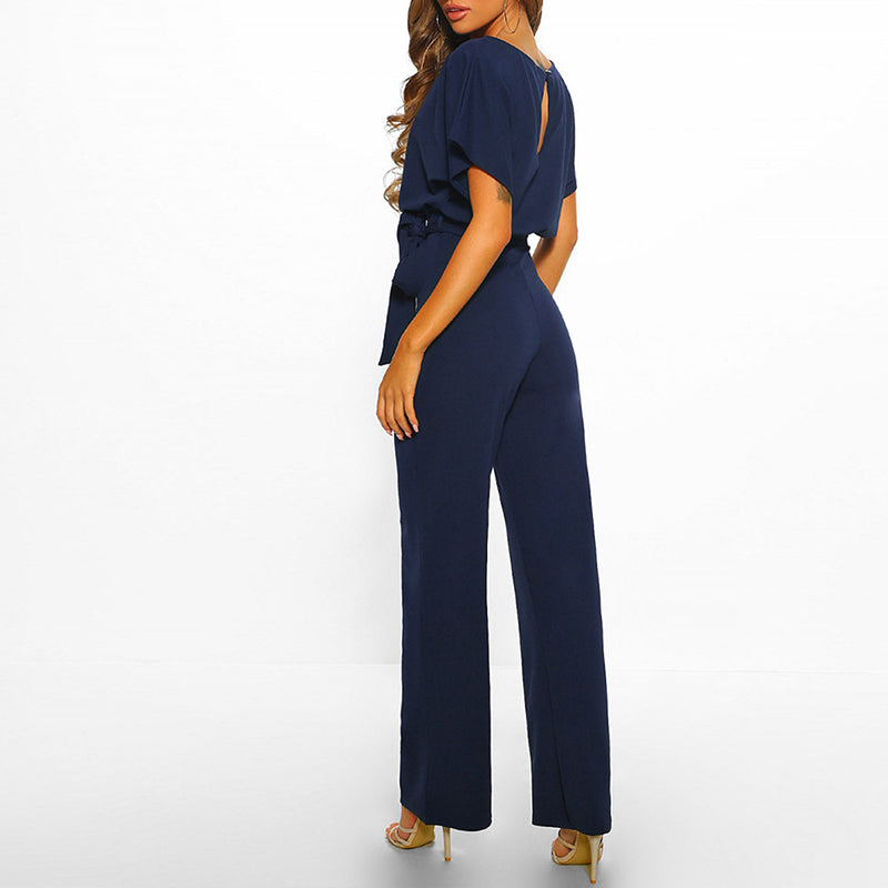 Damen Overall mit Weitem Bein und Taillengürtel