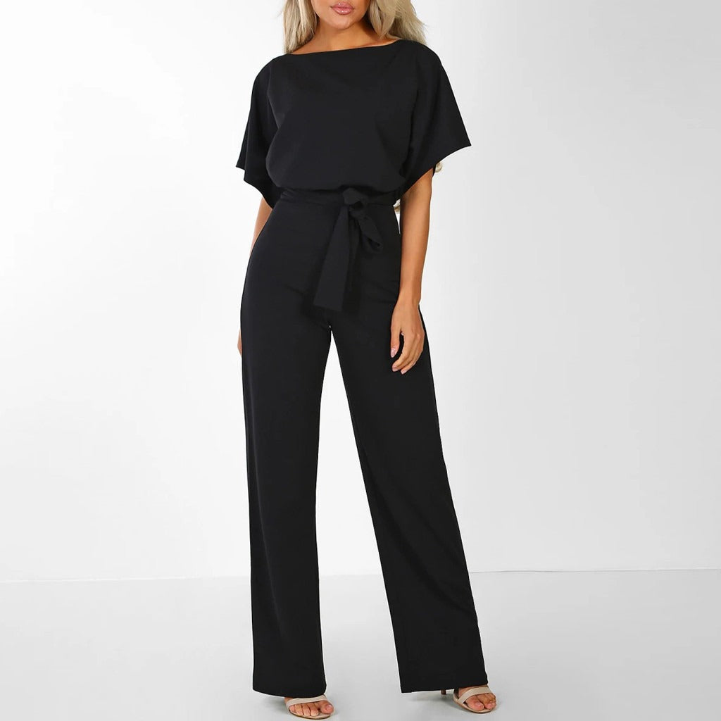 Damen Overall mit Weitem Bein und Taillengürtel