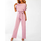 Damen Overall mit Weitem Bein und Taillengürtel