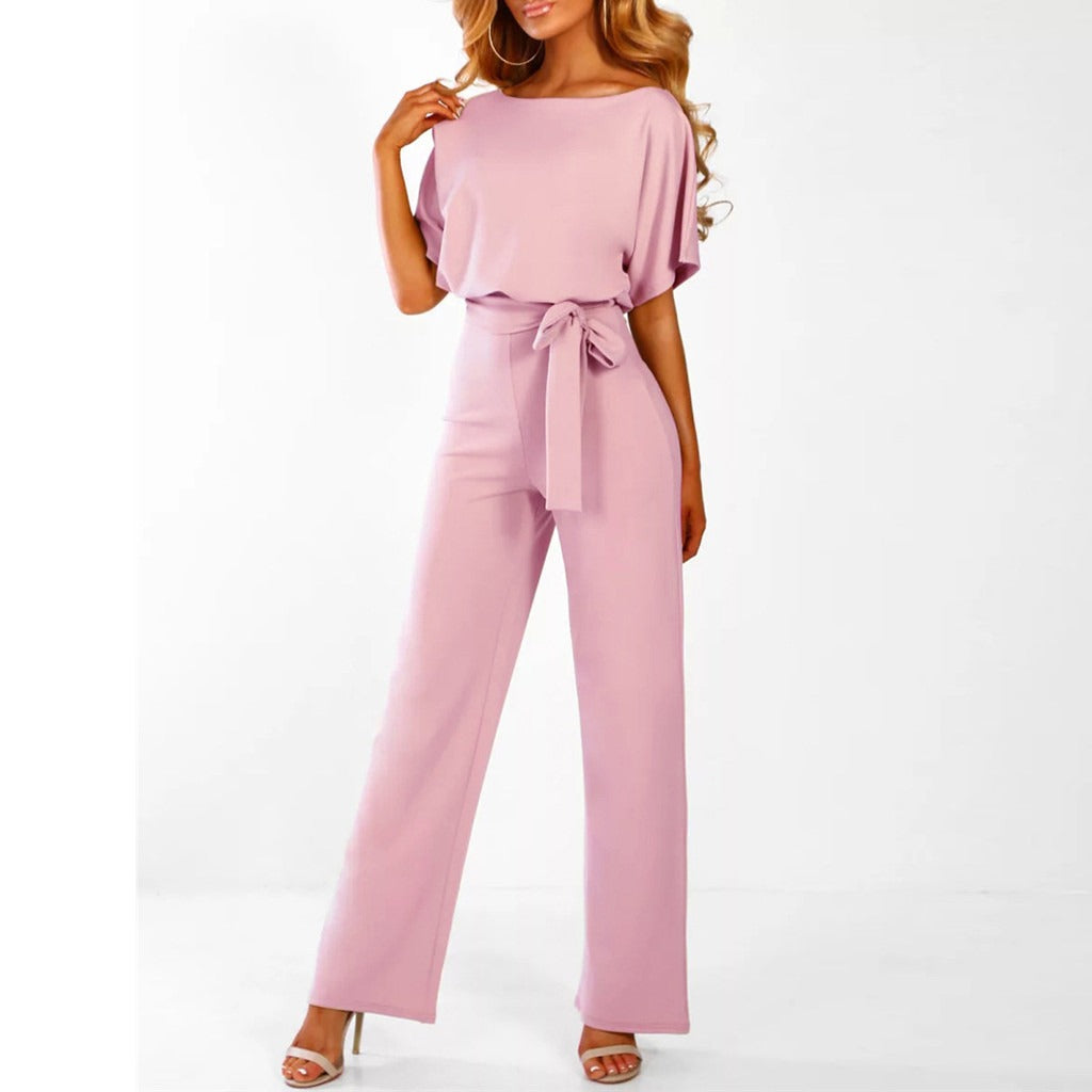 Damen Overall mit Weitem Bein und Taillengürtel