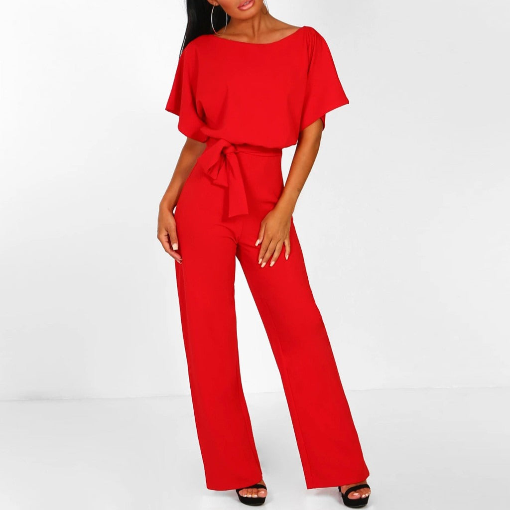 Damen Overall mit Weitem Bein und Taillengürtel