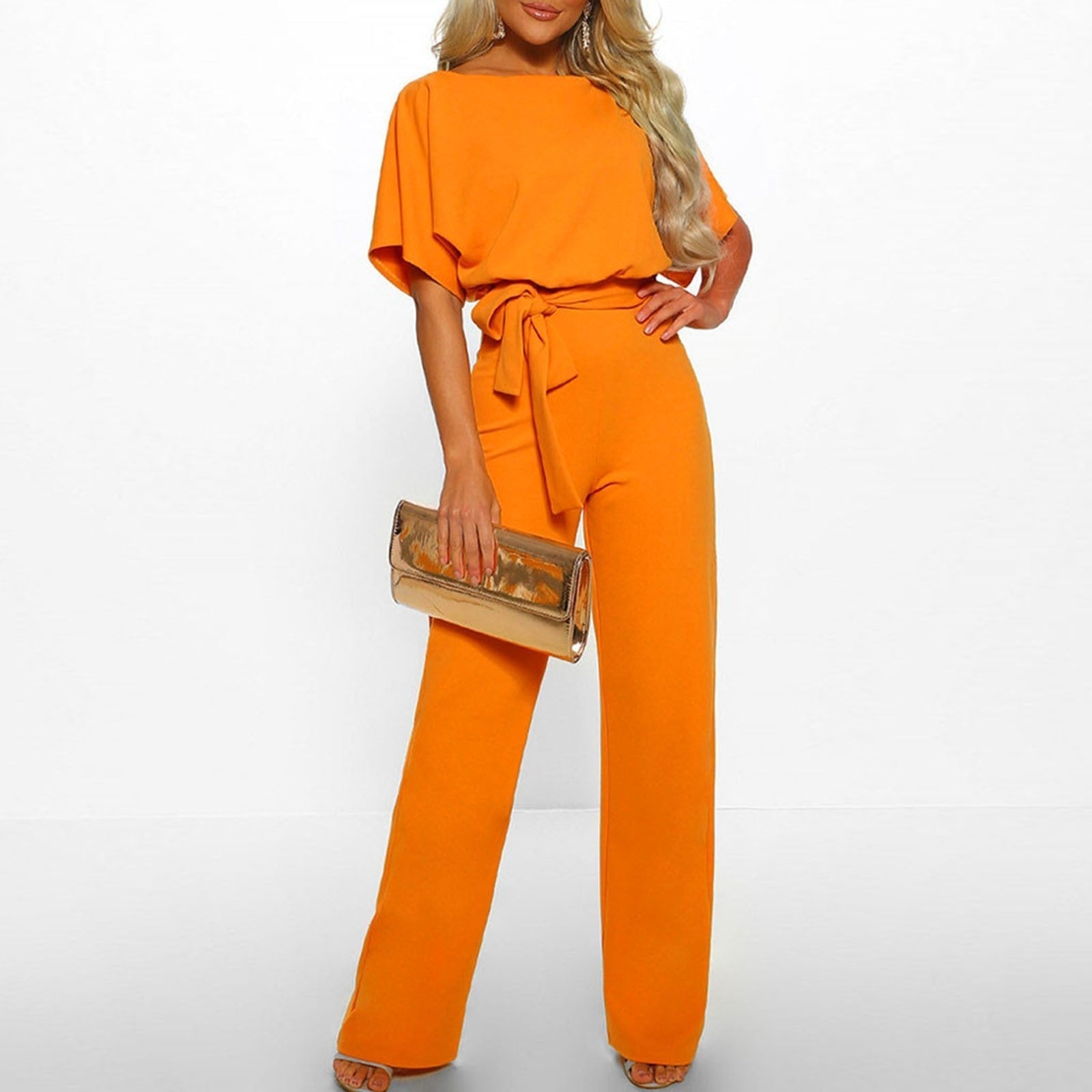 Damen Overall mit Weitem Bein und Taillengürtel