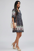 Floravie Damen Boho Midikleid mit Blumenmuster und V-Ausschnitt