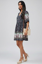 Floravie Damen Boho Midikleid mit Blumenmuster und V-Ausschnitt