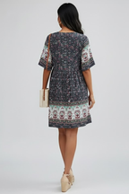 Floravie Damen Boho Midikleid mit Blumenmuster und V-Ausschnitt