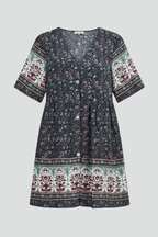 Floravie Damen Boho Midikleid mit Blumenmuster und V-Ausschnitt