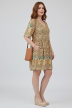 Floravie Damen Boho Midikleid mit Blumenmuster und V-Ausschnitt