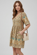 Floravie Damen Boho Midikleid mit Blumenmuster und V-Ausschnitt