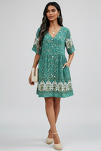 Floravie Damen Boho Midikleid mit Blumenmuster und V-Ausschnitt
