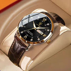 ChronoVero Herren Armbanduhr mit Lederarmband und Leuchtzeigern