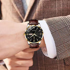 ChronoVero Herren Armbanduhr mit Lederarmband und Leuchtzeigern