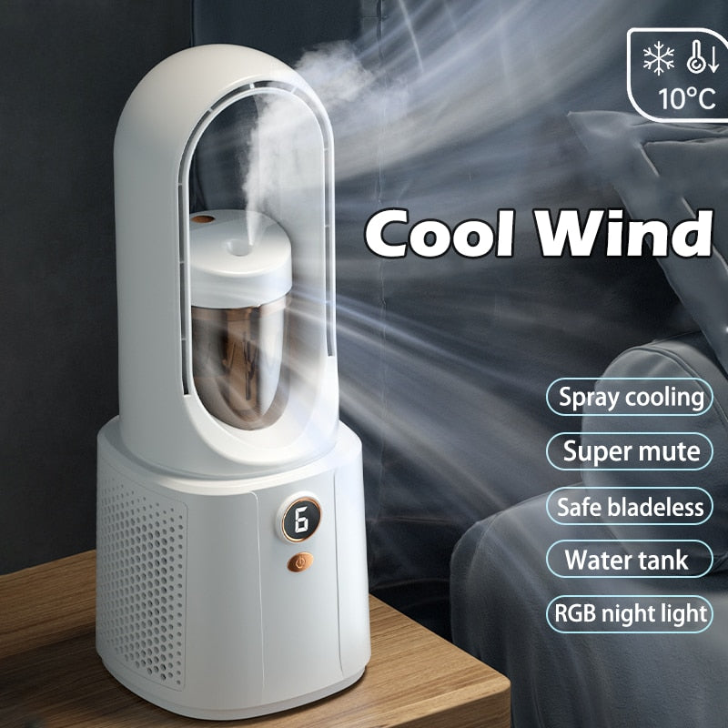 AirGlow PureFlow bladløs ventilator med luftfugter & natlys