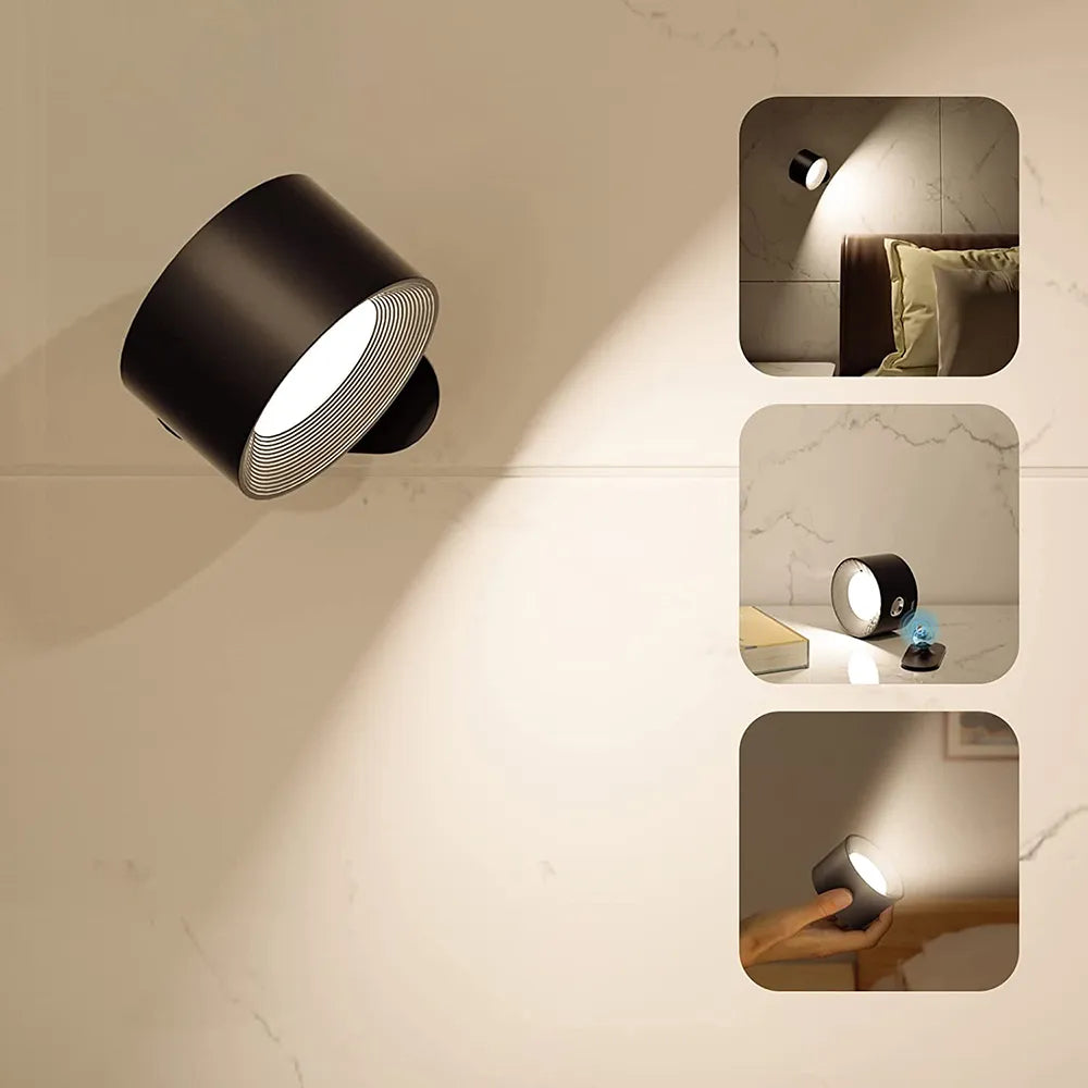 LED væglampe trådløs med drejelig lampehoved og USB-opladning